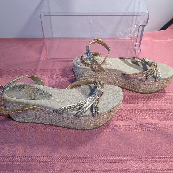 Gianni Bini Gold Sequin Ankle Strap Platform Sandals - Picture 10 of 14